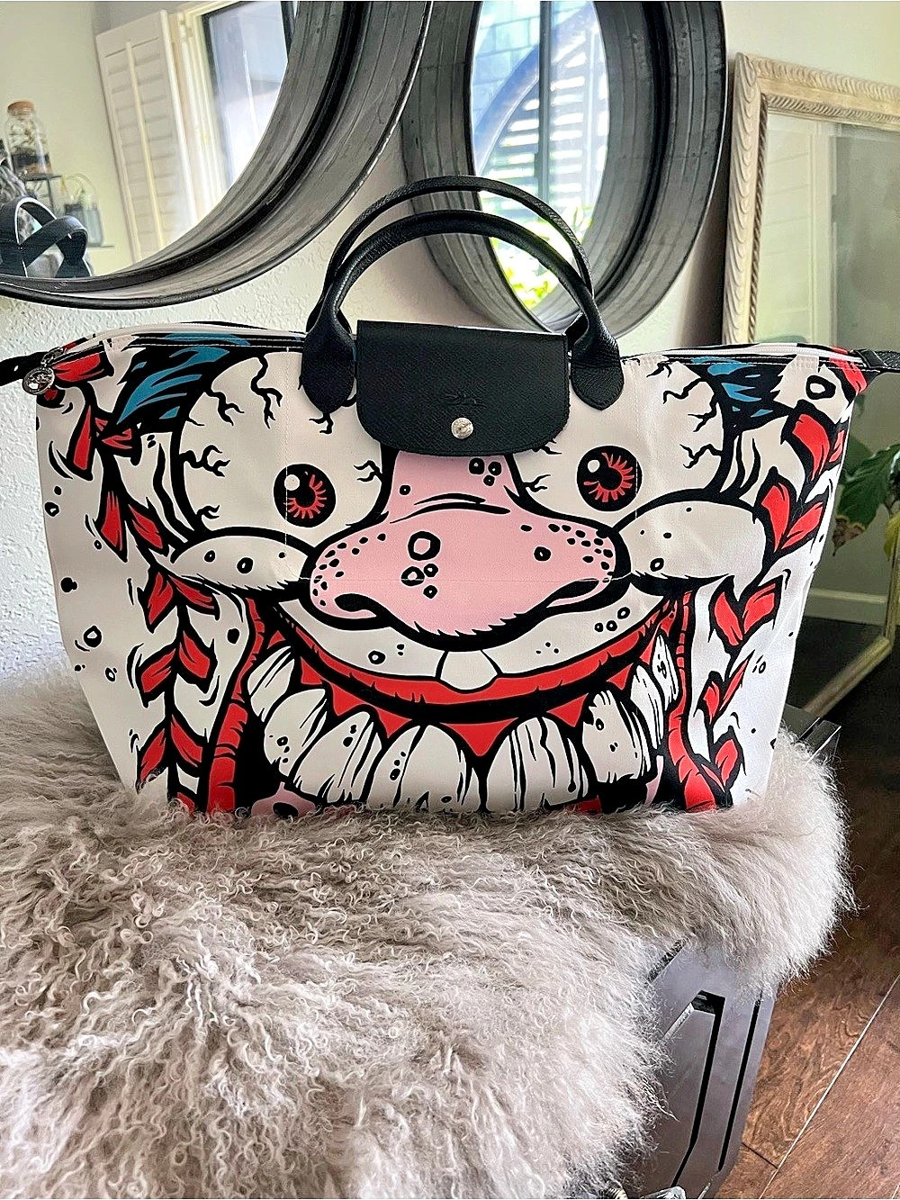 Longchamp Jeremy Scott x Longchamp Le Pliage Madballs Screaming Meemi Travel Bag